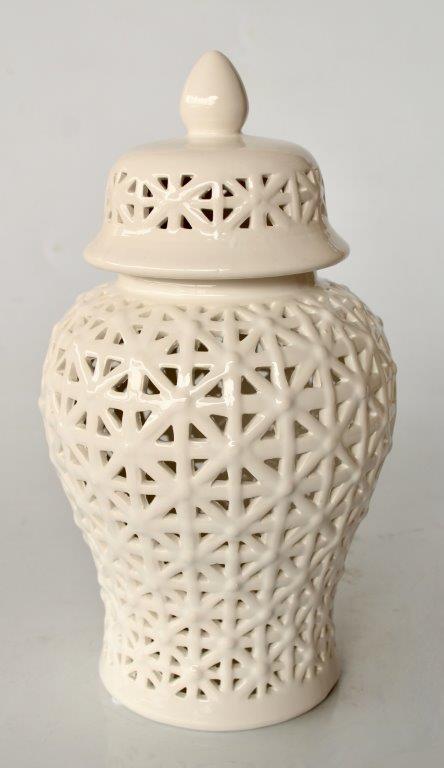White Criss Cross Cut-Out Ginger Jar